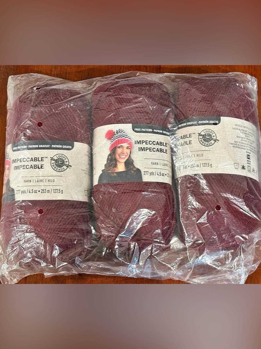 Bundle of 3 Loops & Threads Impeccable Acrylic Yarn - Burgundy (382g Total)